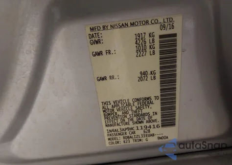 2017 Nissan Altima 2.5/2.5 S/2.5 Sl/2.5 Sr/2.5 Sv from USA, damaged, VIN 1N4AL3AP9HC119416